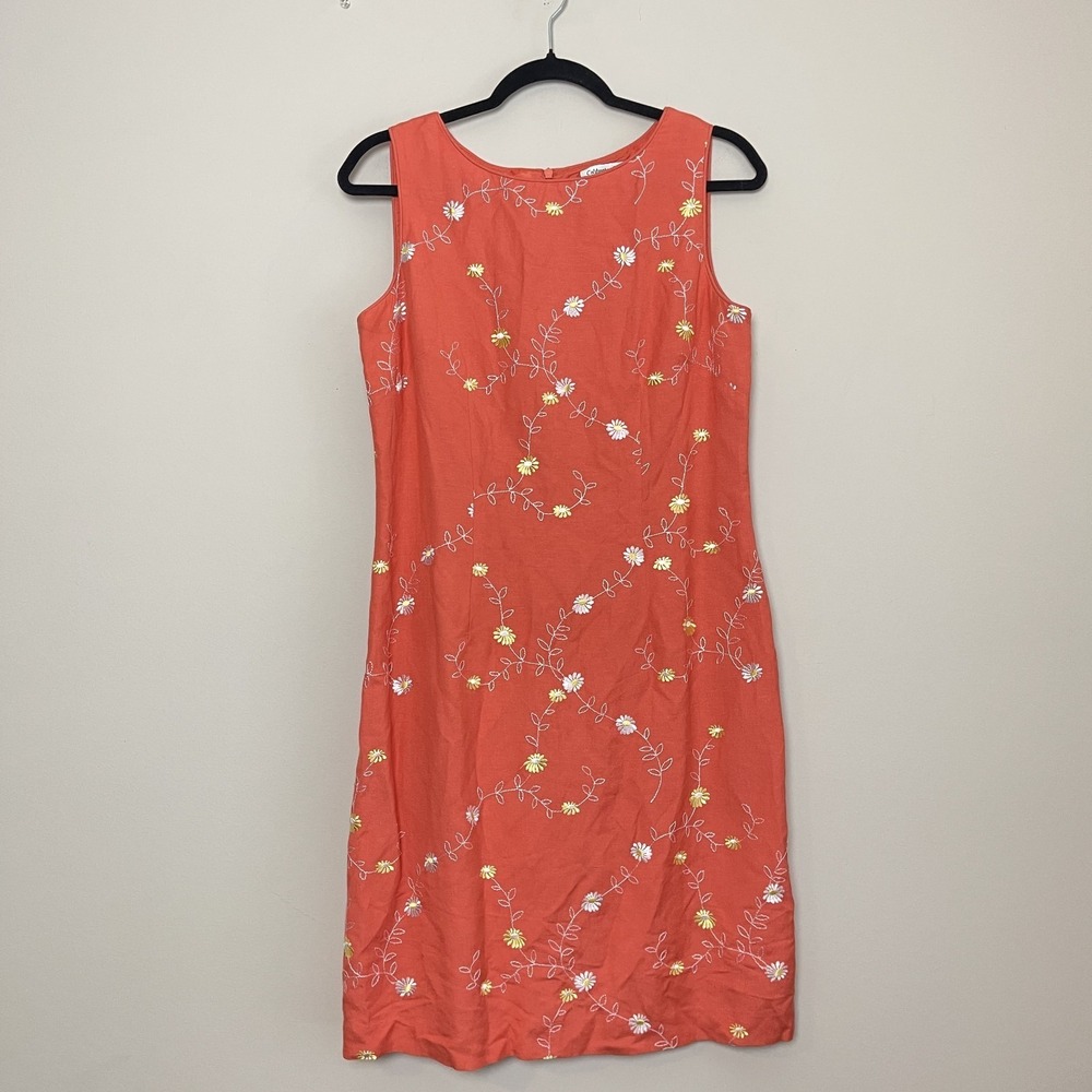 Coldwater Creek Linen Blend Embroidered Floral Cottagecore Garden Party Dress